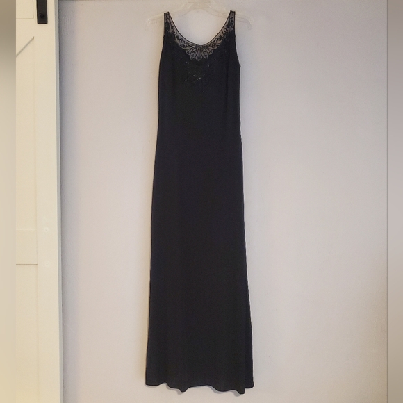 Vtg Remini By Shaw 10 Black Beaded Gown Maxi Dress Romantic 90s Gothic Formal - Picture 1 of 8